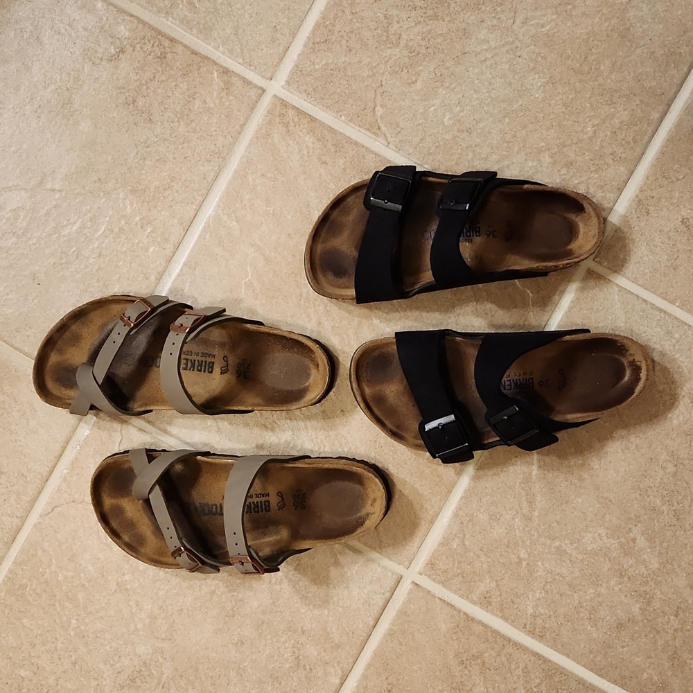2 pair Birkenstock sandals size 36.